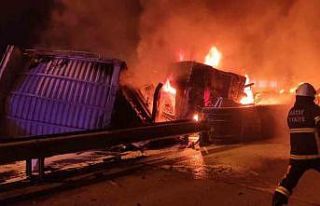 Hatay’da tır otoyol gişelerine çarpıp yandı:...