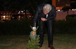 Hediye edilen fidanı valilik bahçesine dikti