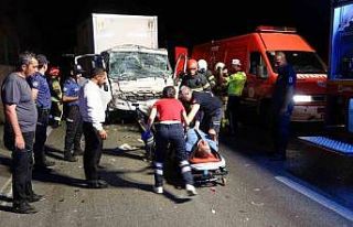 Kamyonette sıkışan sürücü itfaiye ekiplerince...