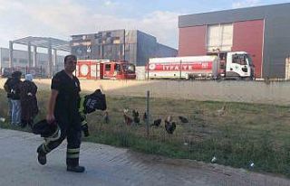Kimya fabrikasındaki yangında soğutma çalışmaları...
