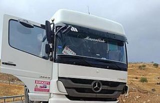 Siirt’te virajı alamayan tır şarampolde mahsur...