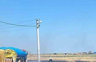Tarla yangını evlere sıçramadan söndürüldü