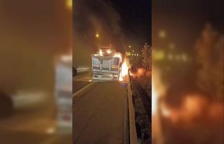 Adana’da otoyolda domates yüklü tır alevlere...