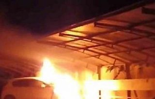 Alev alev yanan araçta meydana gelen patlama anındaki...