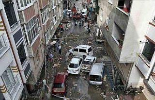 Derenin taşmasıyla su basan sokak havadan görüntülendi