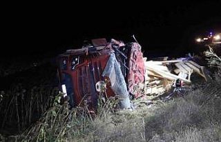 Devrilen kereste yüklü tırın sürücüsü hayatını...