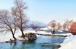 Hurman Çayı karla birleşince kartpostallık görüntü...