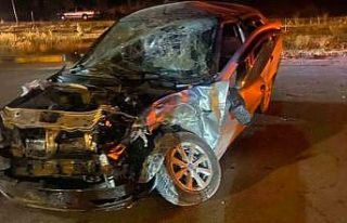 Direksiyon hakimiyetini kaybeden otomobil ağaca çarptı:...