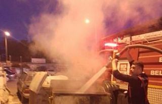 Çöp konteynırında çıkan yangın itfaiye ekiplerince...