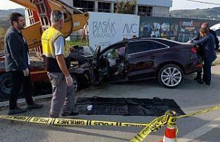 Otomobil park halindeki iş makinesi yüklü tıra...