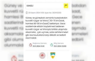 Denizli’ye kuvvetli rüzgar ve fırtına uyarısı