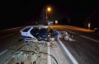 Karaman’da otobüsü sollamak isteyen otomobil refüjdeki...