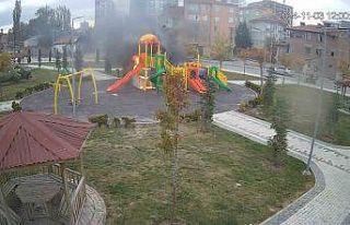 Parkta oynayan çocuklar oyun grubunu yaktı