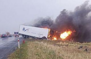 Siverek’te seyir halindeki tır alev aldı