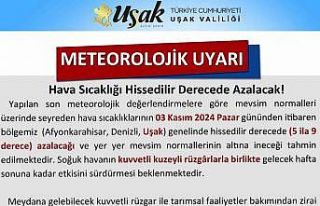 Uşak Valiliği uyardı, hava sıcaklıkları düşüyor