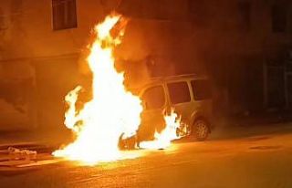 Van’da park halindeki kamyonet alev alev yandı