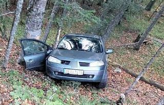 Yedigöller yolunda otomobil ormanlık alana uçtu