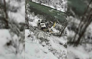 Artvin’de meyve yüklü kamyon dereye yuvarlandı:...