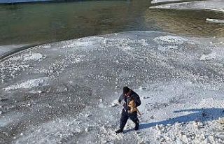 Bayburt’ta buz tutan nehre giren kediyi itfaiye...