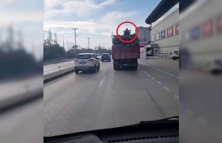 Kereste yüklü kamyonun üstünde ölüme meydan...