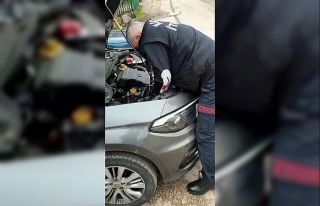 Otomobilin kaputuna giren kedi yavrusunu itfaiye ekipleri...