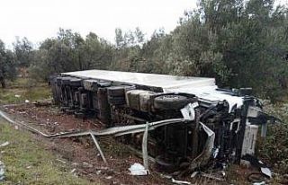 Yabancı plakalı tır karşı şeride geçerek hendeğe...