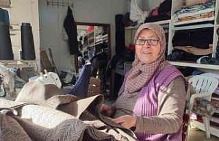 5 çocuklu kadın konteynerde terzilik yapıyor