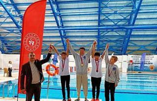 Yüzme sporu müsabakalarında öğrencilerden büyük...