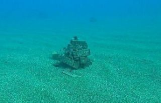 Beton borunun ayakları denizin altında balıkların...