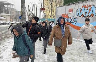 Öğrenciler tatil haberini kar topu oynayarak kutladı