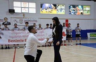 Hentbol maçında sürpriz evlilik teklifi