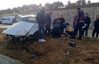 Orta refüje çarpan otomobil sürücüsü yaralandı