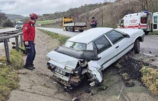 Refüje giren otomobildeki  2 kişi yaralandı