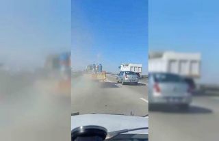 Tüp kamyonunun lastiği patladı: Korku dolu anlar...