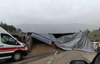 Kamyon devrildi sürücü yaralandı