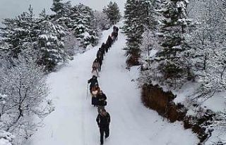 Karın tadını mest eden manzarada yürüyüş yaparak...