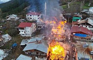 Şavşat’taki yangın anı havadan görüntülendi