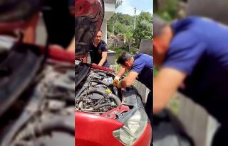 Araç motorundan çıkan sürpriz yüzleri gülümsetti