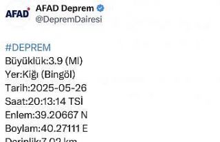 Bingöl’de 3.9 büyüklüğünde deprem