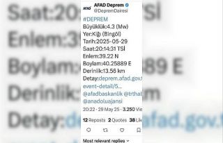 Bingöl’de 4,3 büyüklüğünde deprem