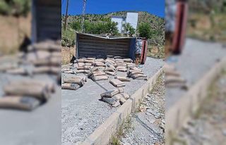 Çimento yüklü kamyon devrildi: 1 yaralı