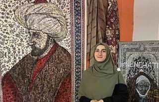 Halıların üzerine tarihi şahsiyetleri çiziyor