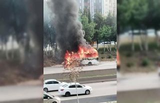 İşçi servisi alev alev yandı