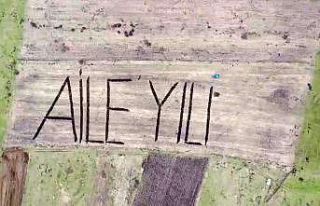 Tarlasına traktörüyle "Aile Yılı" yazdı