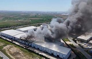 Tekirdağ’daki fabrika yangını havadan görüntülendi