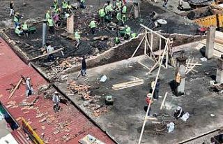 Yangında zarar gören işyerlerinde çalışmalar...