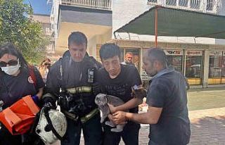 Alevlerin sardığı evde balkona sığındı kedisini...