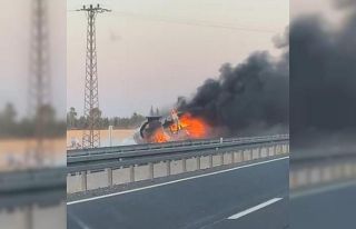 Anız yangını seyir halindeki yakıt yüklü tankere...