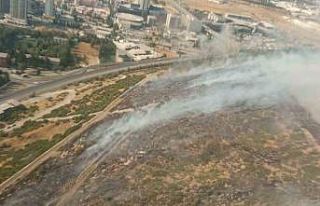 İzmir’de makilik ve otluk alanda yangına havadan...