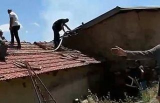 Şarkikaraağaç’ta bahçe temizliği sırasında...